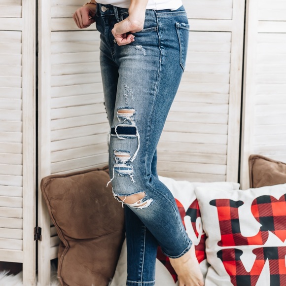 Felicia Distressed Dark Wash Jeans - Picture 6 of 8